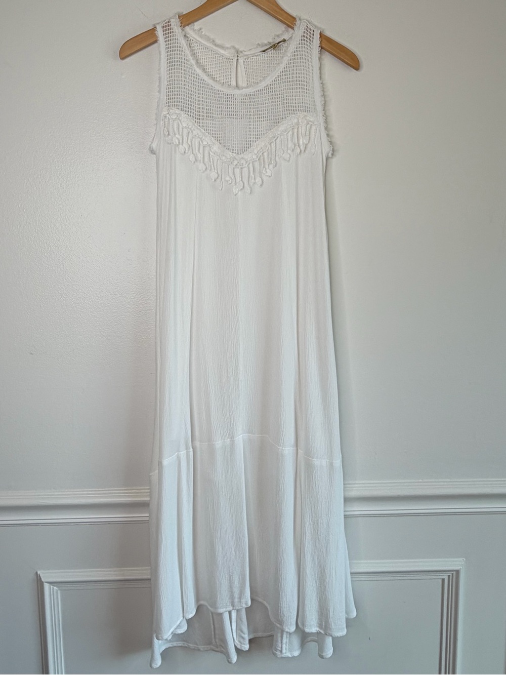NEW Democracy Tassel and Lace Detail Lined Midi Dress in White Womenβs Size S - Picture 2 of 15